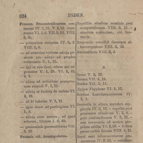 21 x 12,5 εκ. 2 σ. χ.α. + LXVIII σ. + 626 σ. + 2 σ. χ.α., όπου στο φ. 1 κτητορική σφραγίδα